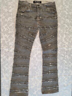 Valabasas Gray Stacked Fringe Distressed Jeans Size 34 Excellent Used Condition